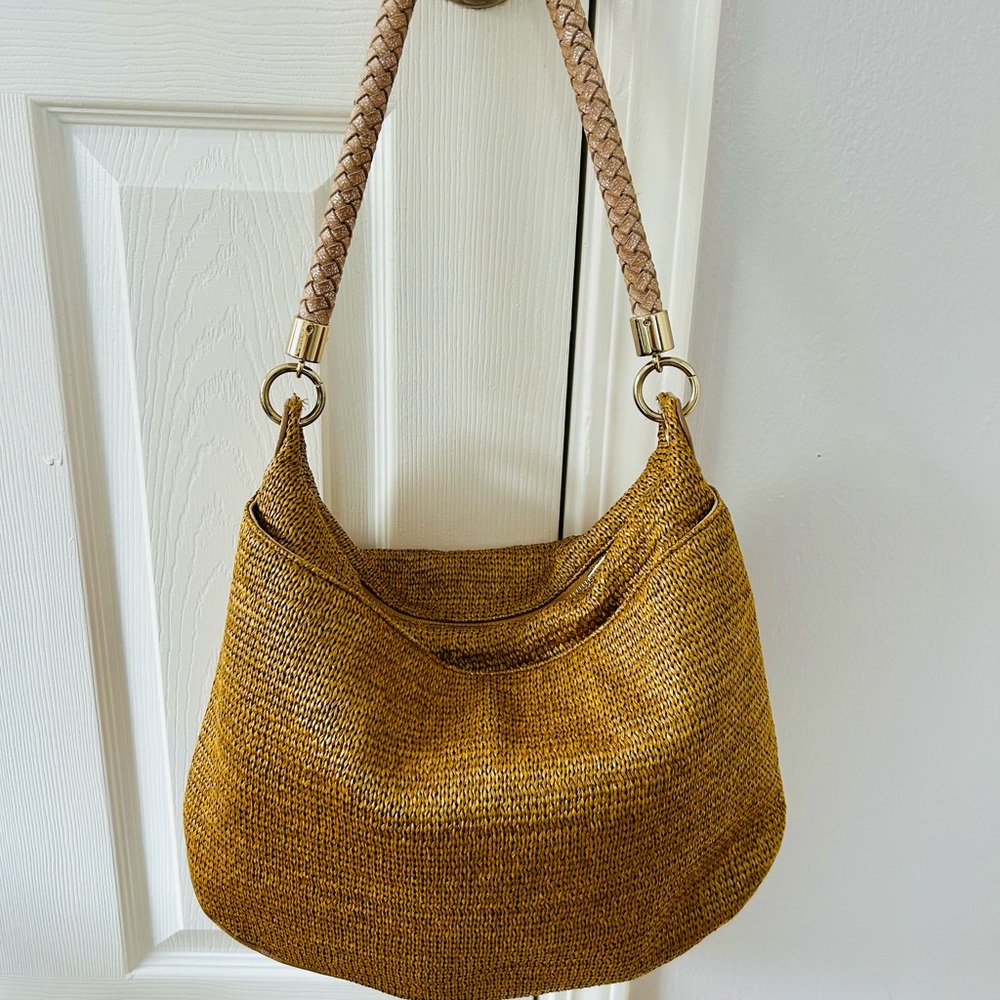 Elaine Turner Bamboo Collection Woven Bamboo and Leather large Hobo Bag - Picture 7 of 9